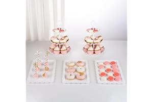 NWK 5 Piece Cake Stand Set with 2x 3-Tier Cupcake Stands + 3X Appetizer Trays Perfect for Wedding Birthday Baby Shower Thanksgiving Christmas New Year Party (Round)