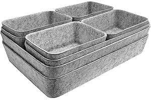 Captainfive 8-Piece Drawer Organiser Set, Eco-Friendly Felt Material Desk Organiser Drawers, One-Piece Makeup Drawer Organiser, for Desks, Makeup, Wardrobes, and Storage. (Light Grey)