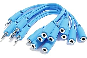 ExcelValley - Pack of 5 - Mono Splitter Y Patch Cable - TS 3.5 mm 1/8 Inch Eurorack Synth Synthesizer [Blue]