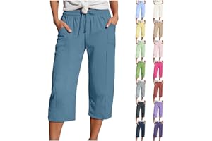 Sonnena Pantalon Femme Été Léger 3/4 Pantacourt Fluide Elastique avec Poches Coton Vêtement Chic Elegant Décontractée Pants de Plage 2025