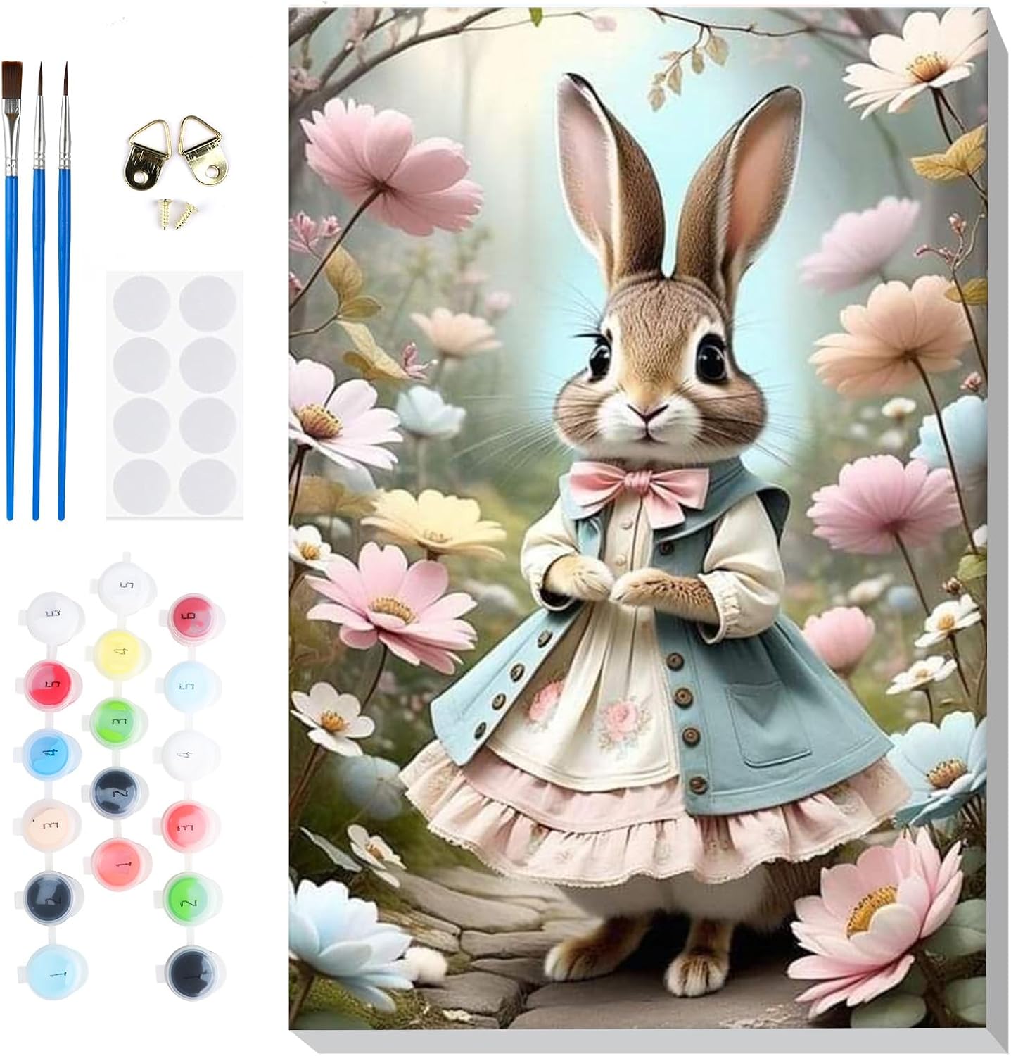 Lxmsja Pintar por Numeros Conejo Adultos con Marco, DIY Cuadros para Pintar Pascua Colorear por Números Lienzos, Pintura Acrilica Manualidades Adulto Decoracion Hogar Pared 20x30cm