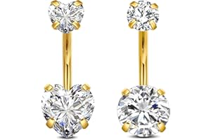 FECTAS Belly Bar Belly Button Bars 14G 10mm Navel Bars Set Stainless Steel Belly Navel Piercing Jewellery Silver Pink Blue Black