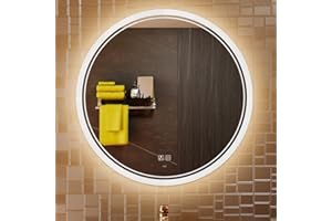KWW Espejo de Tocador de Baño Circular LED Moderno a Gran Escala, Temperatura de Color Ajustable, luz Ajustable Antiniebla, Espejo Montado en la Pared Horizontal/Vertical (80_x_80_cm)