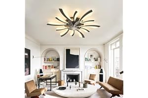 LJX 78cm Lustre Ventilateur De Plafond Silencieux Plafonnier Ventilateur Gradable Minuteur Cc Réversible Luminaire Ventilateur Moderne Pour Chambre Salon, Noir