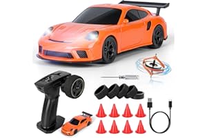 JONRRYIN RC Auto Drift Pro 1:43, Macchina Telecomandata Drift, Mini Drift Car, Micro Macchina Telecomandata con Luce LED, 15km/h, Auto Giocattolo per Bambini di 14 Anni (Arancione Pro-Gyro)