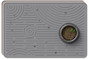 Wingcases Dog Food Mat(Water Ripple, Grey, Large 60x40cm) Silicone Bowl Mat, Non-Slip Cat Dog Feeding Mat, Waterproof Pet Placemat