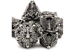 Zestaw Kości DND, Kości Dungeons and Dragons, Kości D&D 7pcs/set, Zestaw Kości Wielościennych ZHOORQI, Zestaw Kości Metalowych do gier Fabularnych, Zestaw Kości DND do gier Stołowych(TS-Silver)