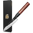 MITSUMOTO SAKARI Professional Small Kitchen Chef Knife, Japanese Hand Forged Paring Knife, 5.5 inch High Carbon Steel Fruit and Vegetable Knife (Rosewood Handle & Sandalwood Box)
