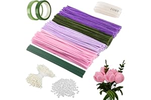 Luckwaii Cure Pipe Fil Chenille, 400 Cure-Pipe pour Faire Fleurs Tulipes avec 100 Tige Fleur Artificielle 2 Ruban Vert Ruban Cadeau étamines Artificielles Perles pour Bouquet de Fleurs DIY Bricolage