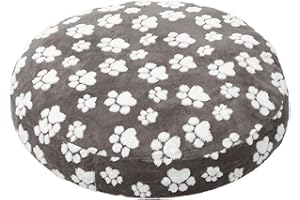 Sutowe Round Dog Bed Cover with Lovely Dog Paw, Sturdy and Soft Cotton Fleece Replacement Waterproof Pet Bed Cover Print and Double Sided Usable Design for Pet(dark grey,91 cm)