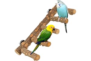 WANDGU Bird Perch Stair: Birds Toy Wooden Ladder, Natural Wood Bird Perches Tiered Fork Cage Toy Stand for Small, Medium Parrots, Budgies, Macaws, Love Birds
