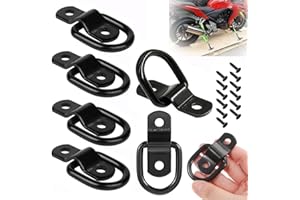WHENZOO 6 Pack D Ring Tie Downs, Heavy Duty Steel Truck Tie Down Anchors D Lashing Rings with Screws, Load Anchor Cargo Tie Down Hooks for Loads on Boats Trailer Truck Boat Cars and Surface Mount (Black)