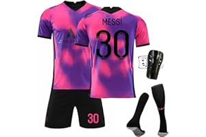 DUOROUPUTAO Páris T-Shirts et Shorts de Football, Adultes et Enfants Maillot de Football PSG et Chaussette Ensemble de 4 Pièces, Soccer Jersey, avec Accessoires et Genouillères Extérieur Maillots D'extérieur
