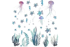 Blmhtwo 2 adesivi da parete per camera da letto, motivo: erba marina, tartaruga, cavalluccio marino, stella marina, per bagno, soggiorno, camera da letto