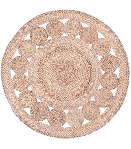 Tapis Rond En Jute Naturel 300 Cm - Tissé à La Main, Couleur Beige - Déco Boho, Salon, Chambre, Chauffage Au Sol Compatible