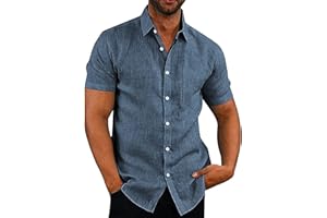 COOFANDY Mens Shirts Short Sleeve Summer Shirt Casual Linen Shirts Regular Fit Holiday Shirt with Pocket