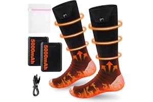 Mineup Chaussettes Chauffantes, 2x5000 MAh Chaussettes Chauffantes USB Rechargeables Électriques, Chauffage Chaussett d'hiver Coton avec 3 Niveaux De Température, Chauffe Pied pour Ski Camping Moto