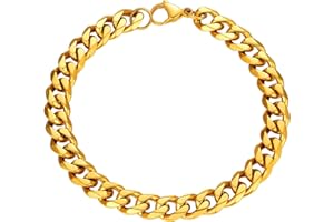 PROSTEEL Pulsera de Cadenas Cubanas de Acero Quirurgico, 3.5mm 6mm 9mm 12mm Ancho, 16cm 19cm 21cm Largo, Tres Tonos Opcionales (Con Caja de Regalo)