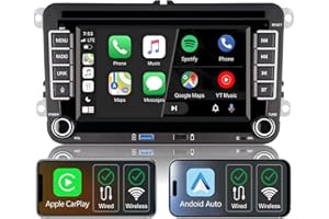 THIHPHOATLI Autoradio wireless carplay per VW Polo Golf 5 6 Passat Tiguan Touran T5,Schermo IPS da 7",Stereo VW Supporta Android auto e Mirrorlink,SWC originale,Bluetooth,Microfono,AM FM RDS,USB,EQ/DSP,Navigatore