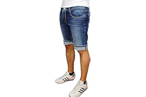 Evoga Jeans Pantaloni Corti Uomo Blu Denim Shorts Estivi in Cotone