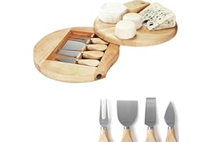LIVOO Kitchen Artist Planche à Fromage Set de Haute qualité avec et 4 pièces Couverts à Fromage (Couteau à Fromage Planche à Fromage Planche à Servir, Plateau à Fromage Rond Coupe Fromage)