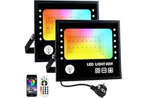 BOSITE 2 Pièces Projecteur LED RGB Exterieur,60W Projecteur LED Couleur,6000LM, Lumière blanche 6500k,IP66 étanche,DIY 16 million couleurs