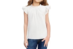 Arshiner Ragazze T-Shirt Estate Magliette Manica a Balze Collo a Balze A-Line Camicetta Bambini Camicia Elegante Larga Moda Tempo Libero Top Abbigliamento Bambini 5-12 Anni