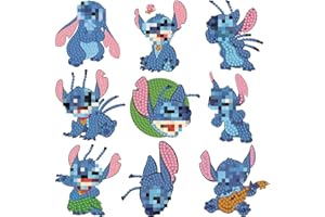 Tomicy Stitch Diamond Painting Kit per Bambini 9 pz Diamond Painting Completo per 5D Diamante DIY Adesivi per Pittura Ricamo Diamante per Bambini e Principianti Adulti