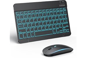 TECURS Bluetooth Keyboard and Mouse Set for iPad, Rechargeable, QWERTY UK Layout, 7-Color Backlit Wireless Keyboard Mouse for iPad 10th/9th/8th Gen/iPad Pro/Air/Mini/iPhone, Black