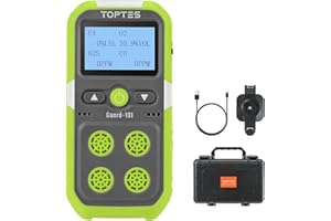 TopTes Guard-101 Rilevatore di Gas, Monitor per 4 Gas H2S, CO, LEL e O2, Allarmi a Vibrazione, Visivi e Sonori, Durata della Batteria 14h, Sicurezza Antideflagrante, Monitor di Gas per Lavoro e Cas