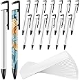 Dropfree Set of 15 Sublimation Pens Blank with Shrink Wrap Heat Transfer Sublimation Ballpoint Pen Personalized Clip Pen for Christmas DIY, Office, School Stationery Supplies