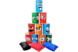TUAHOO Bean Bag Toss Game for Kids Adults, Knock Down Tin Can Alley Game - Indooor Outdoor Throwing Toy, Carnival Game for Holiday, Birthday Party Fun
