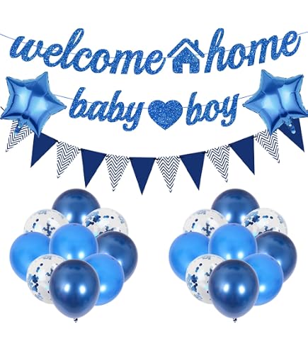 Welcome Home Baby Boy Ballons – Blaue Babyparty-Deko Mit Buchstaben, Herzen & Sternen