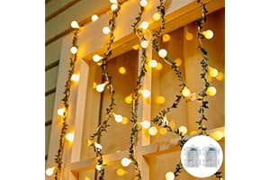Brightown Battery Operated String Lights for Room, 2 Packs Total 39Ft 120 LED Globe Fairy Lights with Green Vines for Balcony Classroom Wedding Girls Room Decor, 60D-Globe-Vine-2PC