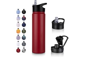 UMBFUN Edelstahl Trinkflasche - 750ml - mit Strohhalm,Auslaufsicher,Kohlensäure Geeignet,BPA frei Thermosflasche(+2 Deckel) Vakuum Doppelwandisolierung für Sport,Reisen,Camping,Schule,Fahrrad,Gym