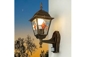 Licht-Erlebnisse Lampa zewnętrzna z czujnikiem ruchu miedź antyczna wys.: 37,5 cm E27 czujnik oświetlenie domu ściany balkon taras