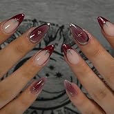 LunarCharm 24 pièces de faux ongles en amande courte, couverture complète, ensemble d'ongles en acrylique, nail art 3D avec m