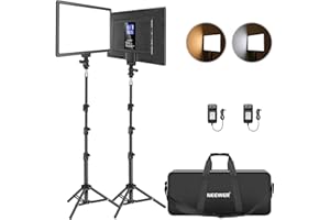 NEEWER Panel oświetleniowy LED, 13", zestaw ze statywem, oświetlenie strumieniowe z akumulatorem litowym, 2 sztuki, miękka lampa wideo LED, 3200 K - 5600 K, CRI 97+ 2400 lux, Studio Light do