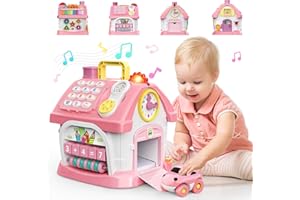 NAXUDCOO Spielzeug für 1 2 Jahre alte Mädchen: Montessori-Spielzeug für 1 Jahr alt, 6 in 1 Multi-Funktions-Haus Baby-Spielzeug mit Musik/Uhr/Licht/Telefon/Auto, Geburtstagsgeschenke für 1 2 Jahre alte Mädchen