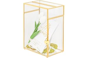 NCYP 20,3x14x28,7cm Kartenbox aus Glas für Hochzeitsempfänge rechteckige Glasbox mit Schlitz und Schloss für Geld, Umschläge Tischdekoration für Geburtstage (Nur Glasbox und Schloss)