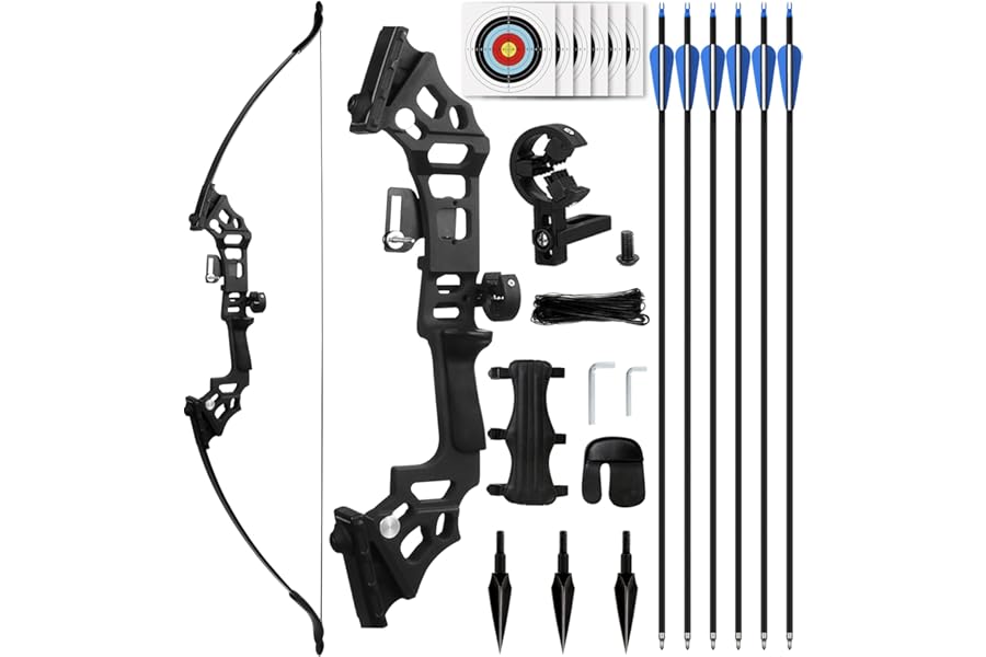 SERfawnCH Recurve Bow and Arrow Set for Adults, 30-40LBS Right-Handed Practice Bow with 6 Carbon Arrows, Arm Guard & Target Faces, 51" Archery Kit for Outdoor