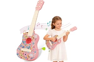 AM ANNA Kids Guitar, 54cm Mini Ukulele, Pink, Nylon Strings, Beginner Musical Instrument for Ages 3-12,21 inch Toddler Ukulele Guitar Toy for Music Education Outdoor Travel Holiday Gifts (Pink)