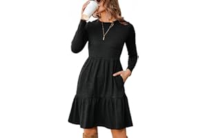 Zeagoo Vestiti da Donna Autunnale a Manica Lunga con Scollo Rotondo Vestito con Tasche Elegante al Ginocchio Autunno Inverno