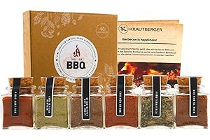 ‎KB KRAUTBERGER Kb KRAUTBERGER BIO BBQ Geschenkbox für Männer I 6 Grillgewürze Grill Geschenk für Papa Vatertagsgeschenk I Geschenkset Barbecue Gewürzmischungen in Bio-Qualität + Rezepte - Vatertag Geschenkidee