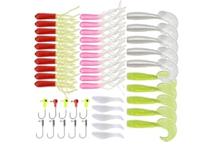 AULYUN Leurres Souples 35 Pcs + Tête Plombée 10 Pcs Kit Leurres de Pêche
