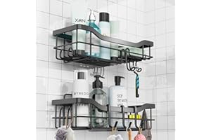 WARMTUYO Duschablage Duschregal Ohne Bohren für Badezimmer und Küche Badezimmer Regal mit 11 Haken Seifenschale Rasiererhalter Shampoo Halterung für Dusche Badregal Edelstahl,Rostfrei,4 Selbstklebend