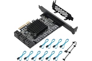 YUNKOZAND Tarjeta PCIE 4X SATA de 10 Puertos, con 10 Cables SATA y Soporte de Perfil bajo, Controlador PCIE a SATA 3.0 de 6 Gbps, Tarjeta de expansión PCIE a SATA, Controlador SATA, Tarjeta SATA PCIE