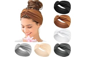 ‎KAVYA Kavya Summer Boho Headbands Women's Elastic Soft 6 Pieces Multicoloured Thin Headbands Women's Print Hair Accessories Yoga Hair Band
