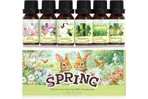 SNOWSEN Frühling Ätherische Öle Set, 6 x 10 ml Ätherische Öle für Diffusor, Duftöl-Geschenkset, Seifen-Duftöl – Kirschblüte, Frisch Geschnittenes Gras, Frühlingsregen, Bambus, Freesie, Jasmin