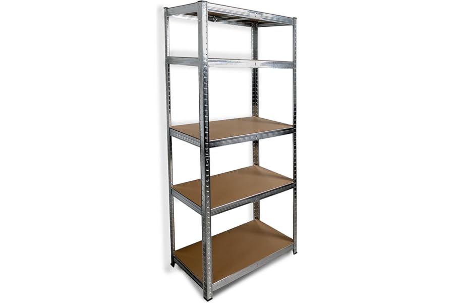 DIVCHI 5 Tier Storage Rack Heavy Duty Shelving Aluminium Garage Shelves Heavy Duty Shed Storage Racking Shelf For Warehouse Workshop & Office (Silver, Pack of 1)